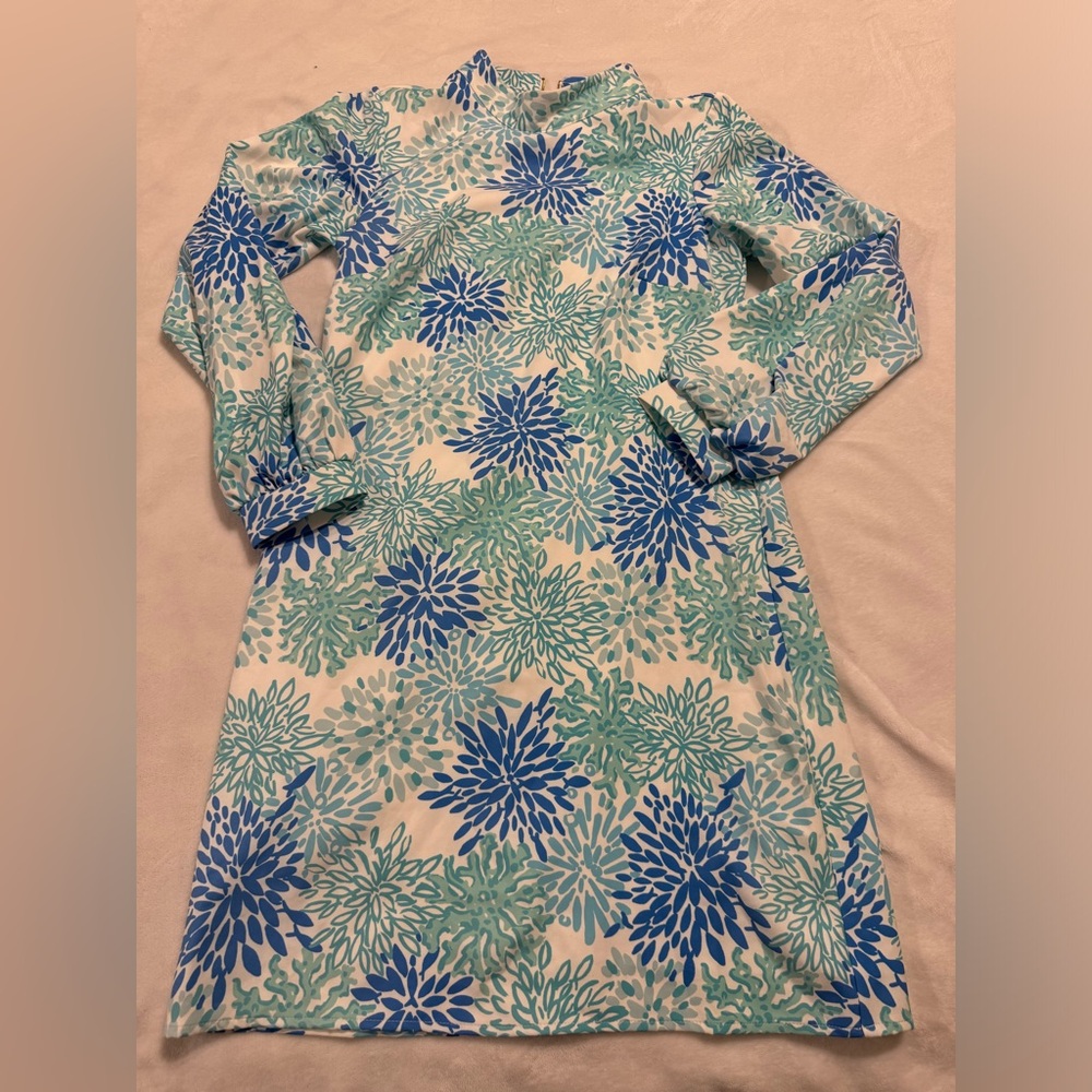 Sail to Sable blue white floral nautical dress long sleeve size XS